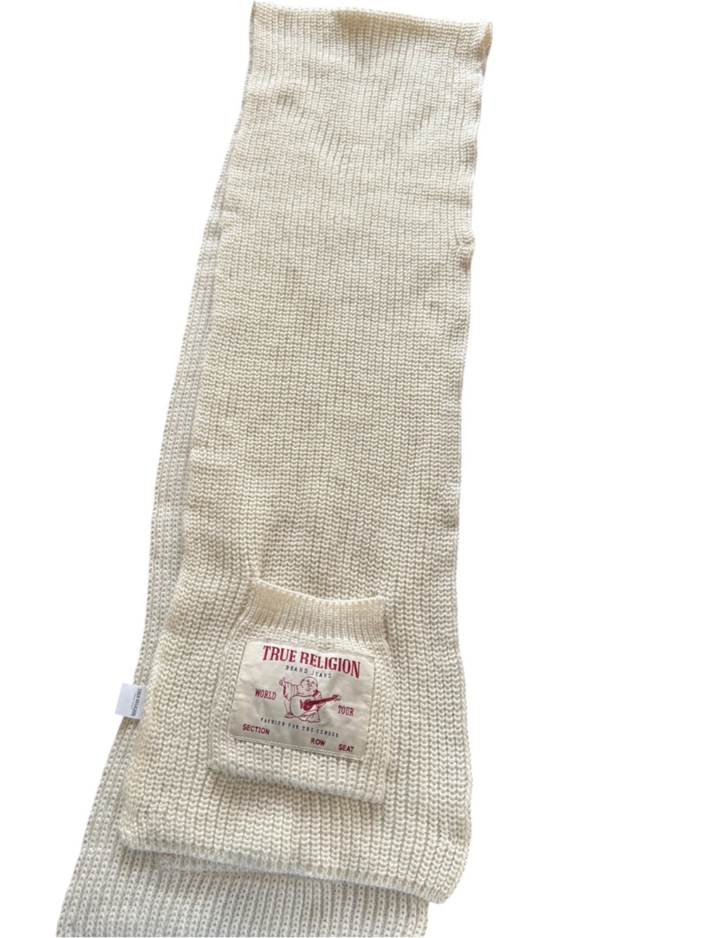 True Religion Cream Knit Scarf with Branded Patch